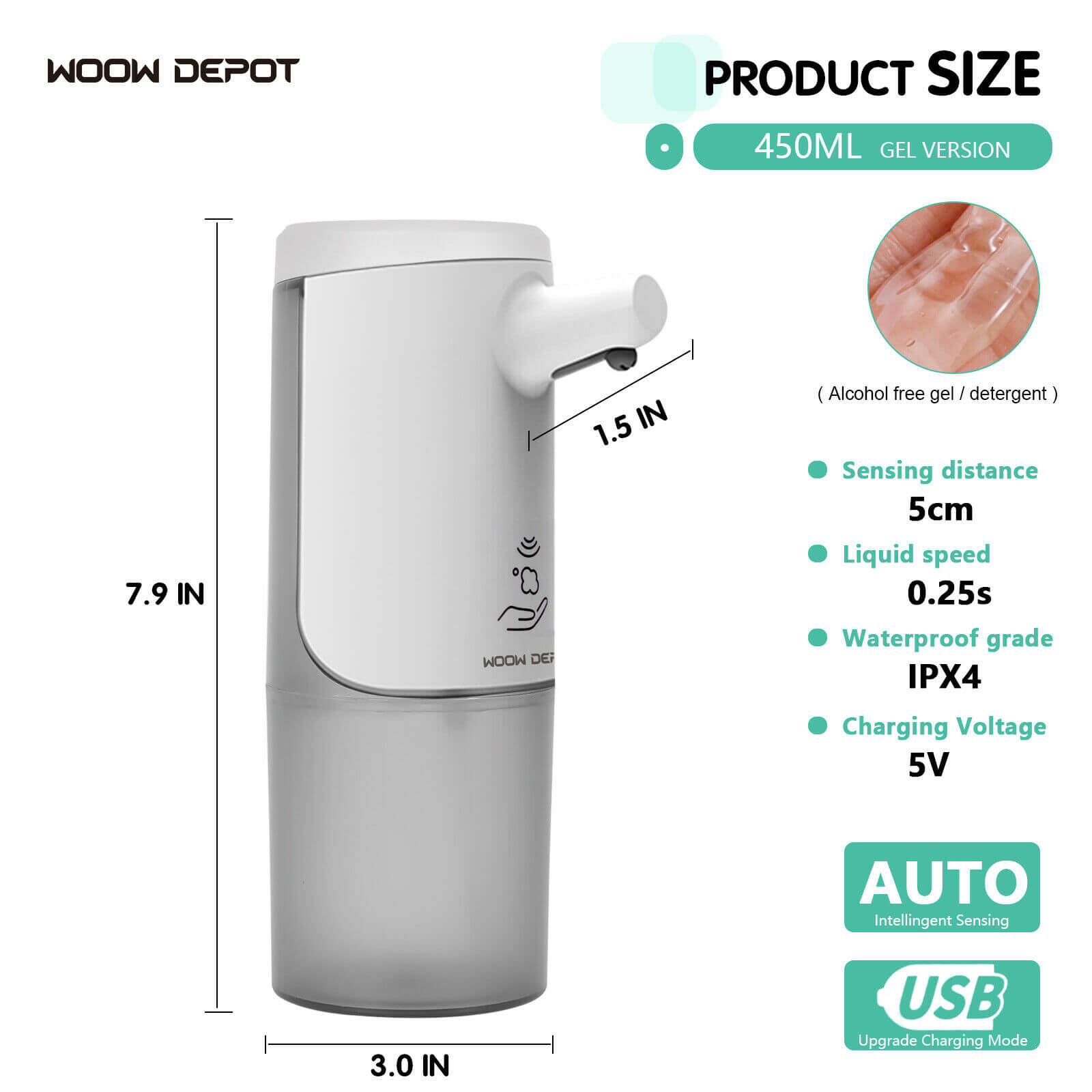 size of Waterproof Automatic Soap Dispenser