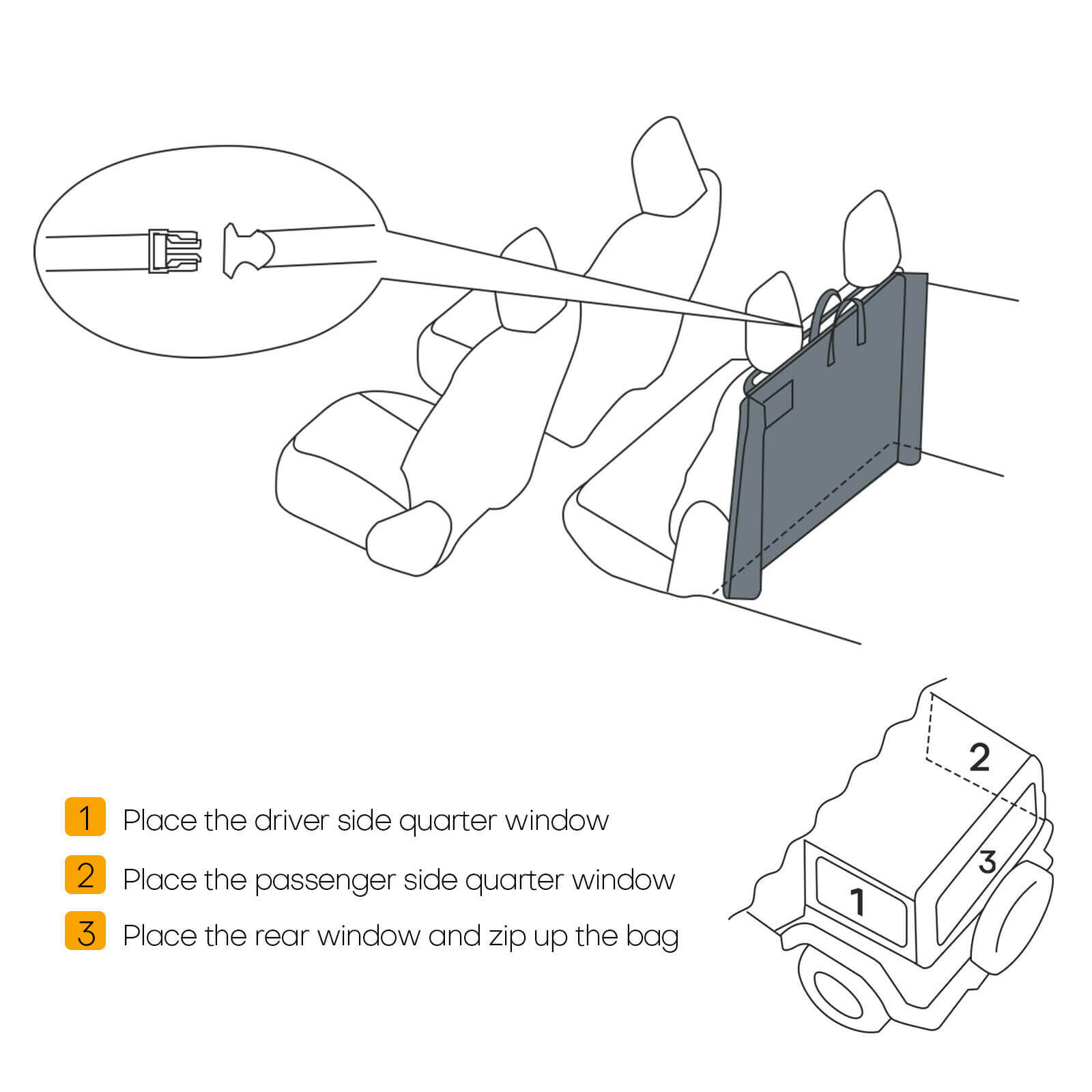 Window Storage Bag for 18+ Jeep Wrangler install step