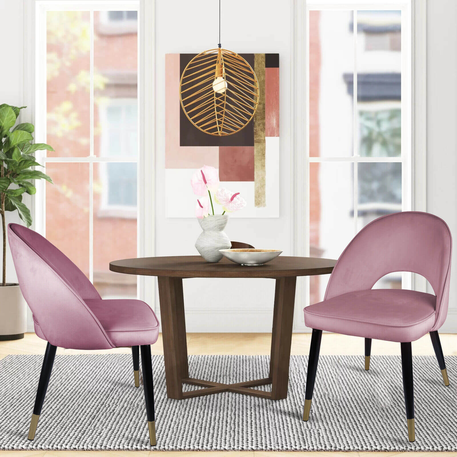 Pink Velvet Upholstered Dining Chairs