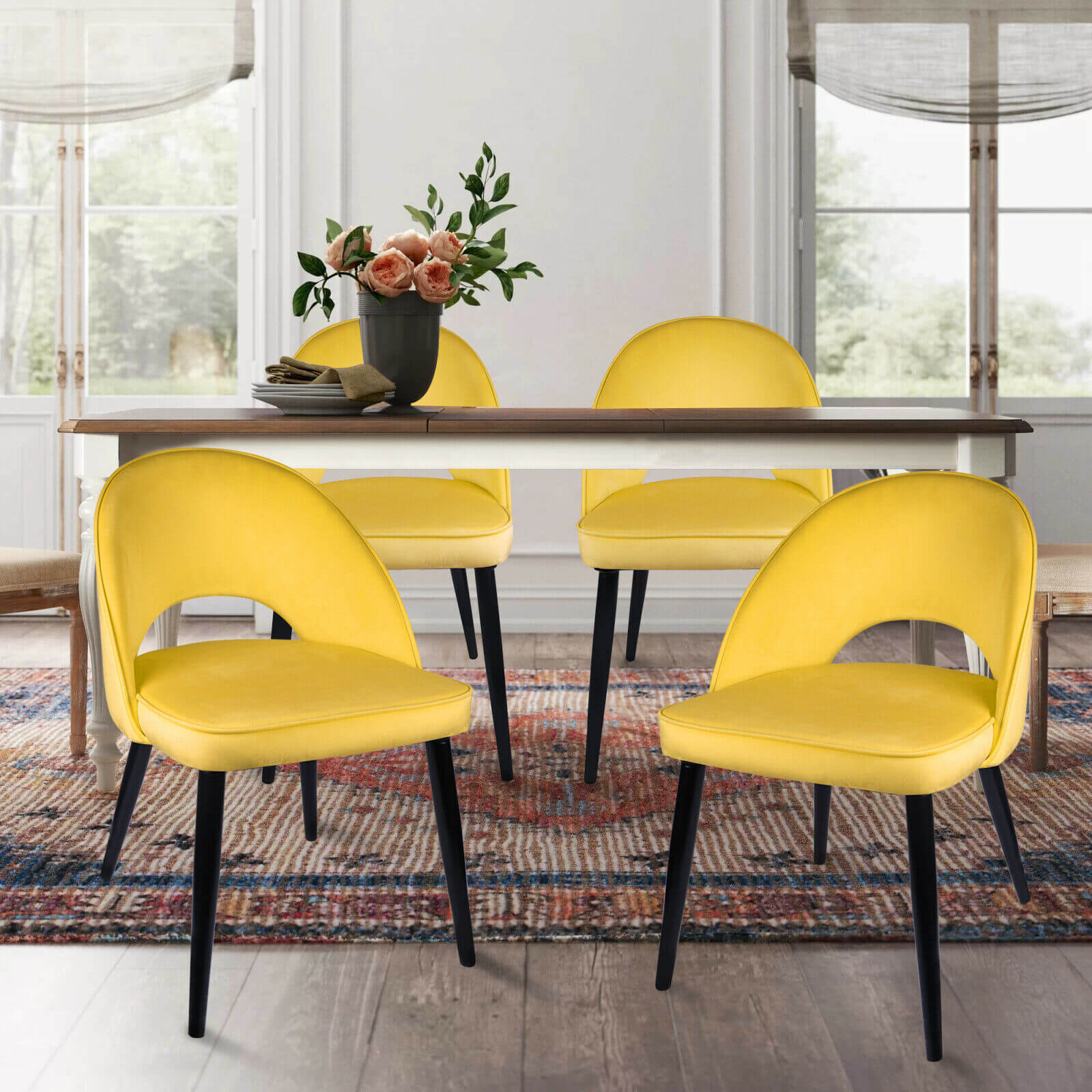 Yellow Velvet Upholstered Dining Chairs